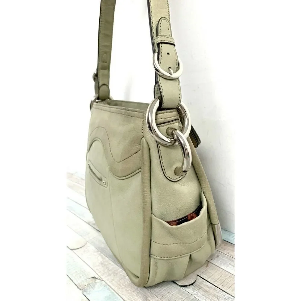 B. Makowsky SHABBY MOSS GREEN GENUINE LEATHER ZIP TOP HOBO SHOULDER BAG HANDBAG